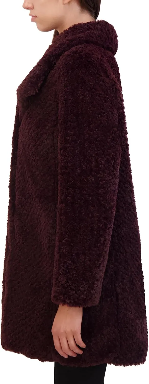 Kenneth Cole Women's Cozy Lightweight Textured Faux Fur Coat with Envelope Collar
