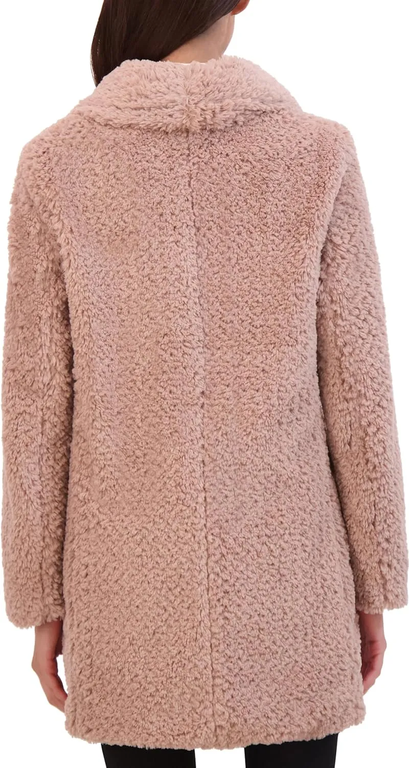 Kenneth Cole Women's Cozy Lightweight Textured Faux Fur Coat with Envelope Collar