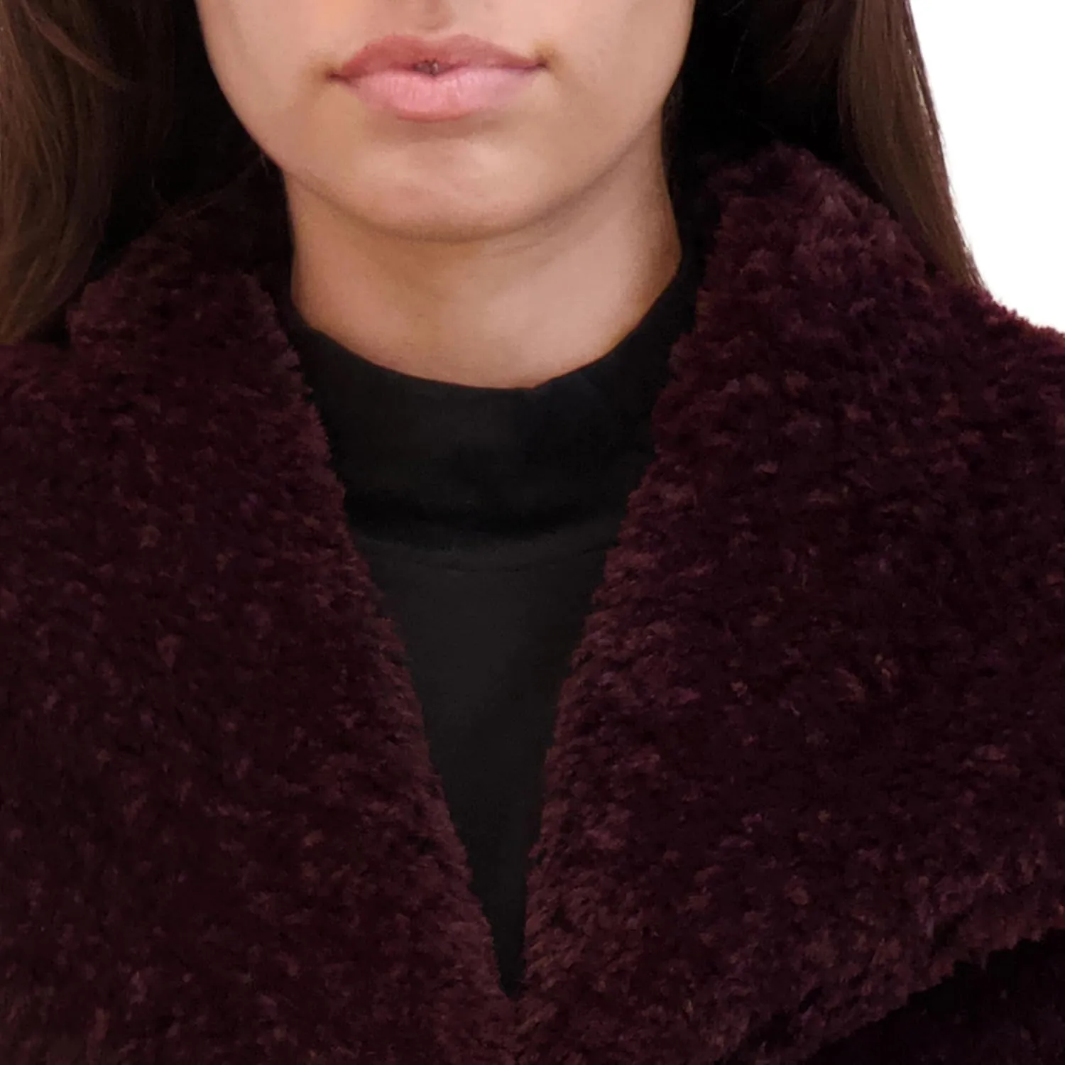 Kenneth Cole Women's Cozy Lightweight Textured Faux Fur Coat with Envelope Collar