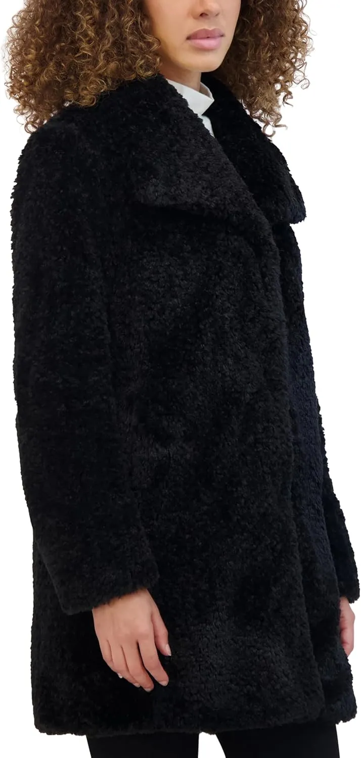 Kenneth Cole Women's Cozy Lightweight Textured Faux Fur Coat with Envelope Collar