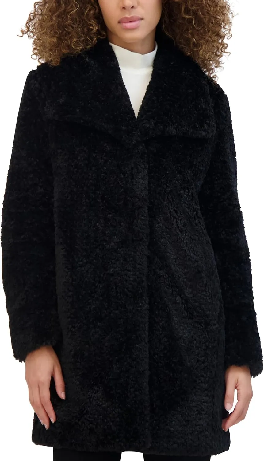 Kenneth Cole Women's Cozy Lightweight Textured Faux Fur Coat with Envelope Collar