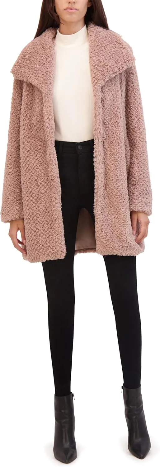 Kenneth Cole Women's Cozy Lightweight Textured Faux Fur Coat with Envelope Collar