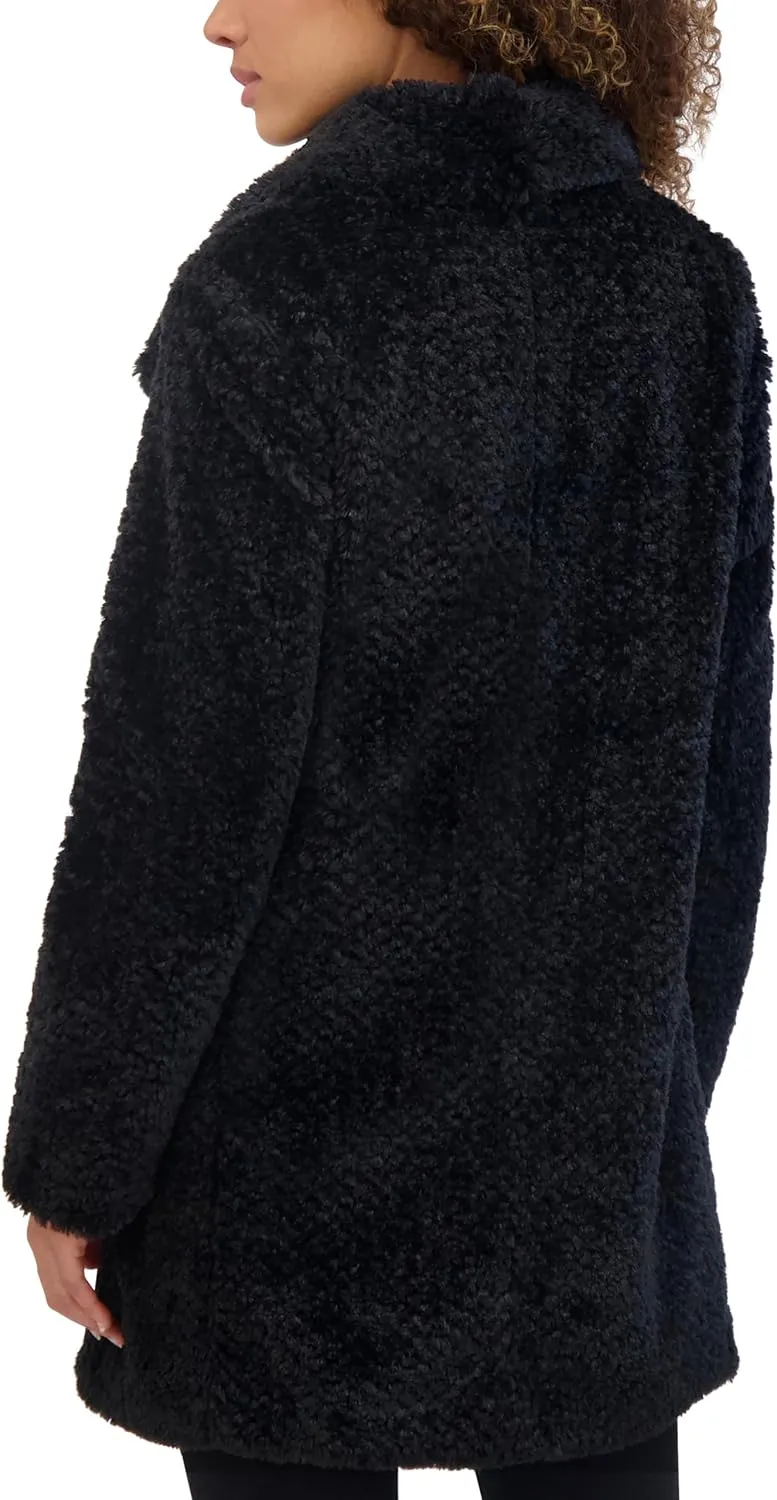 Kenneth Cole Women's Cozy Lightweight Textured Faux Fur Coat with Envelope Collar