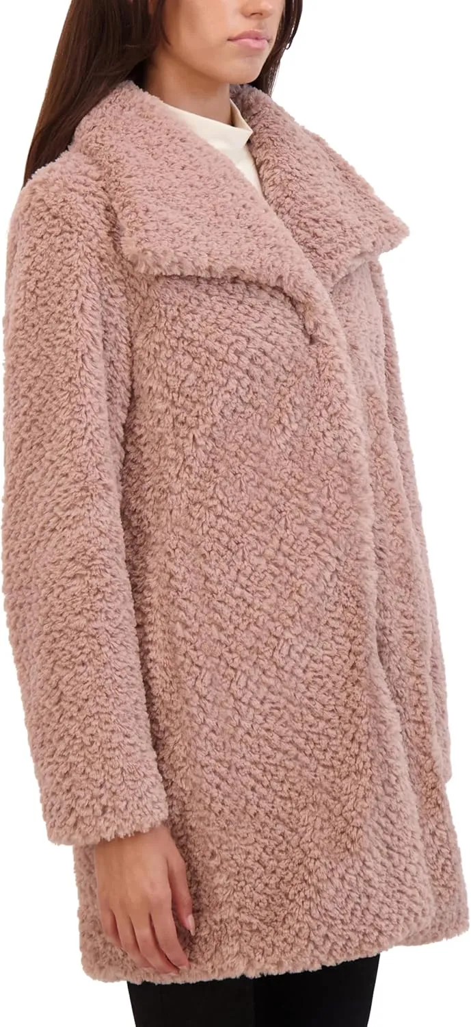 Kenneth Cole Women's Cozy Lightweight Textured Faux Fur Coat with Envelope Collar