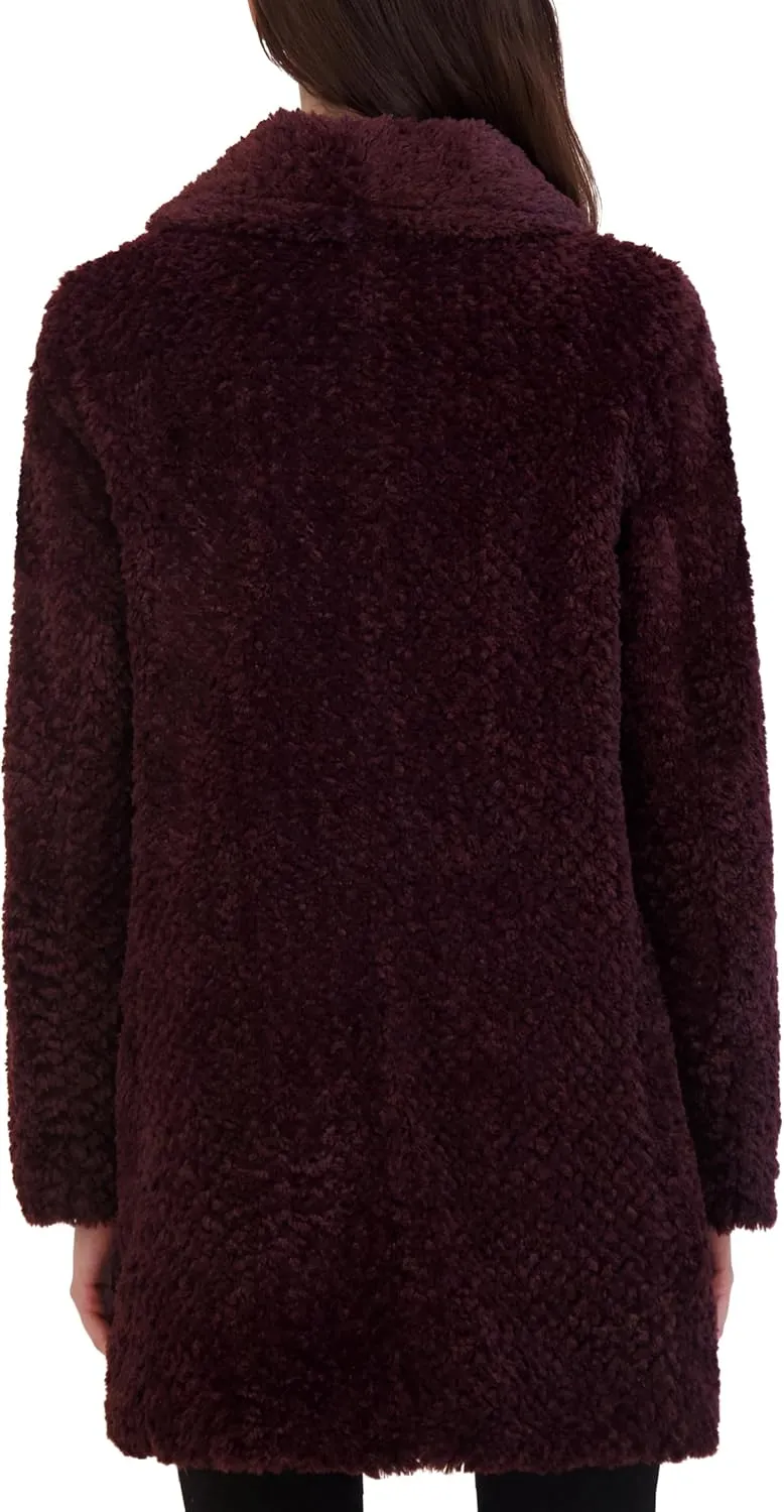 Kenneth Cole Women's Cozy Lightweight Textured Faux Fur Coat with Envelope Collar