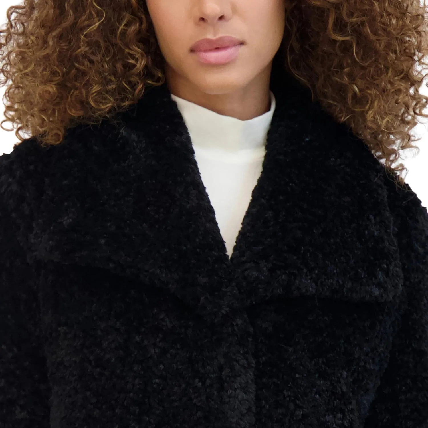 Kenneth Cole Women's Cozy Lightweight Textured Faux Fur Coat with Envelope Collar