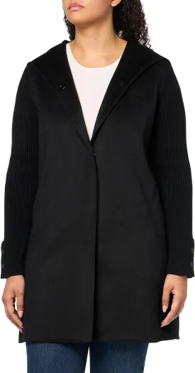Kenneth Cole Women's Hooded Double Face Wool with Hidden Snap Closure and Rib Knit Sleeve Coat
