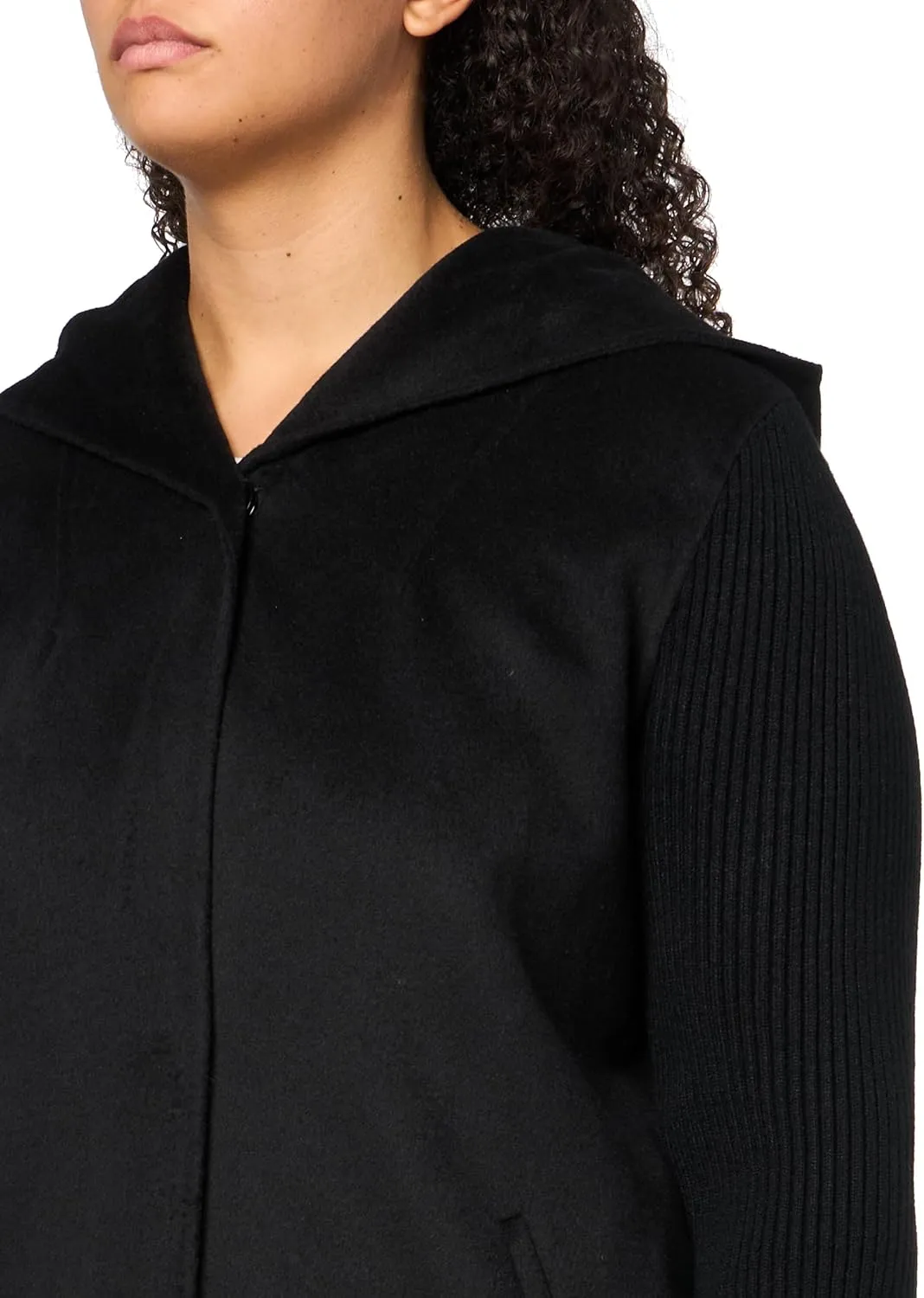 Kenneth Cole Women's Hooded Double Face Wool with Hidden Snap Closure and Rib Knit Sleeve Coat