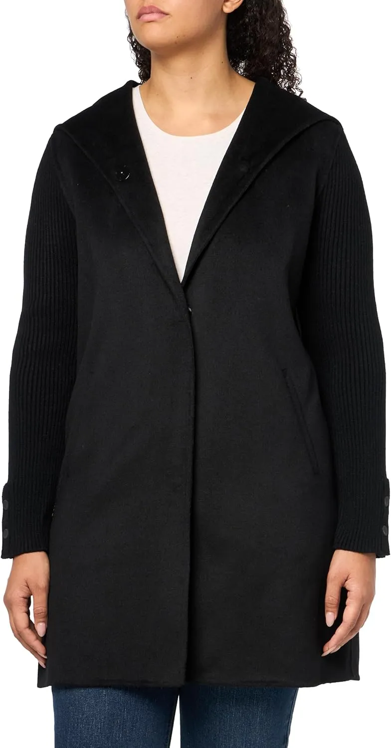 Kenneth Cole Women's Hooded Double Face Wool with Hidden Snap Closure and Rib Knit Sleeve Coat