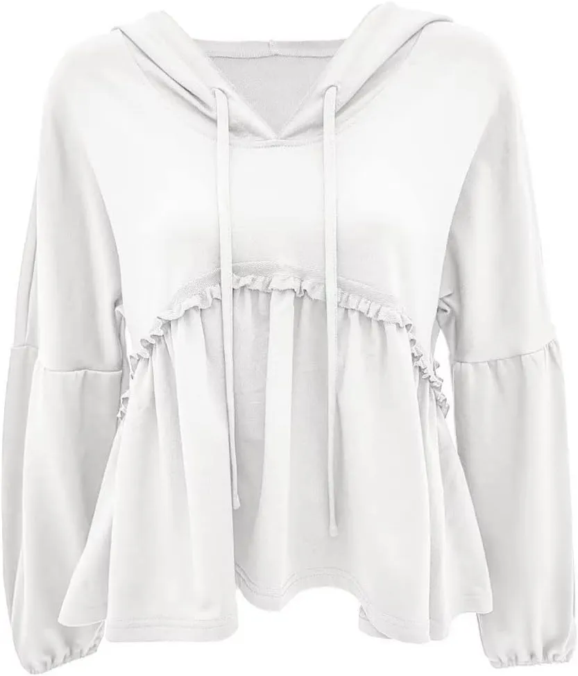 Limerose Womens Tunic Top Casual Long Sleeves Peplum Babydoll Ruffle Knit Hoodies Pullover
