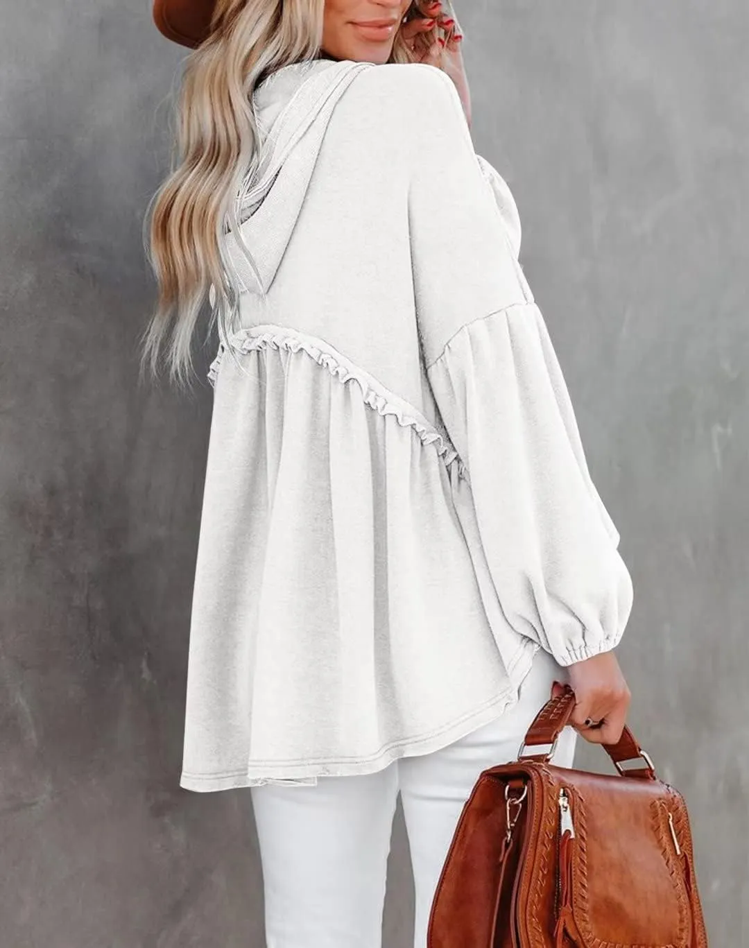 Limerose Womens Tunic Top Casual Long Sleeves Peplum Babydoll Ruffle Knit Hoodies Pullover