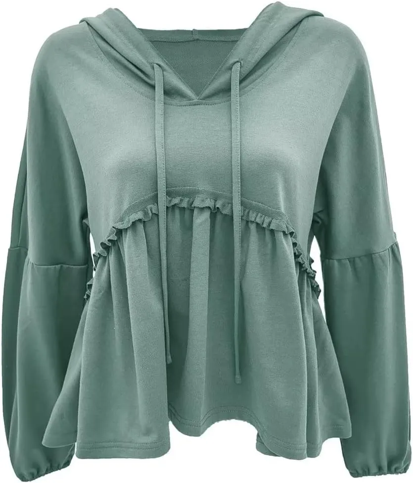 Limerose Womens Tunic Top Casual Long Sleeves Peplum Babydoll Ruffle Knit Hoodies Pullover