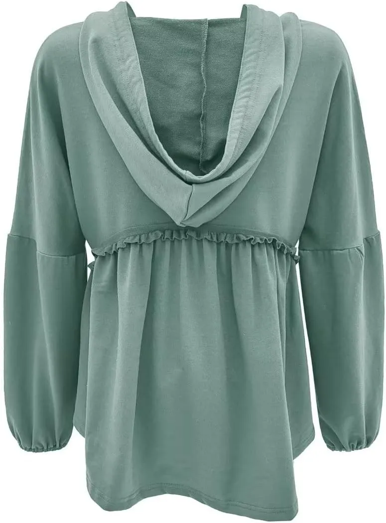 Limerose Womens Tunic Top Casual Long Sleeves Peplum Babydoll Ruffle Knit Hoodies Pullover