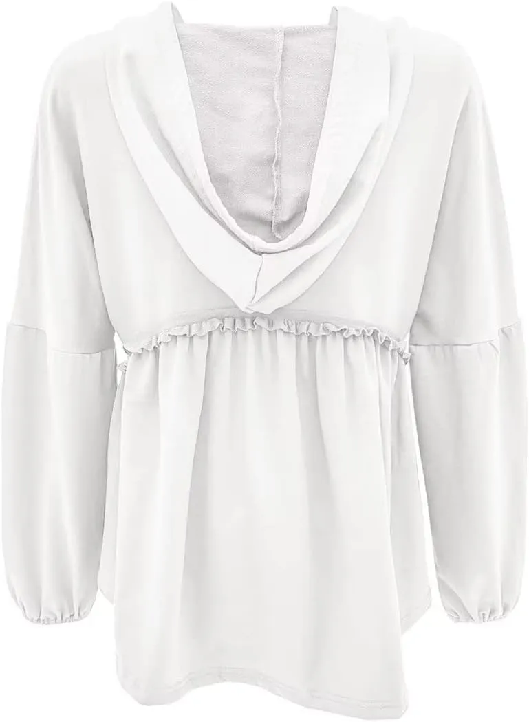 Limerose Womens Tunic Top Casual Long Sleeves Peplum Babydoll Ruffle Knit Hoodies Pullover