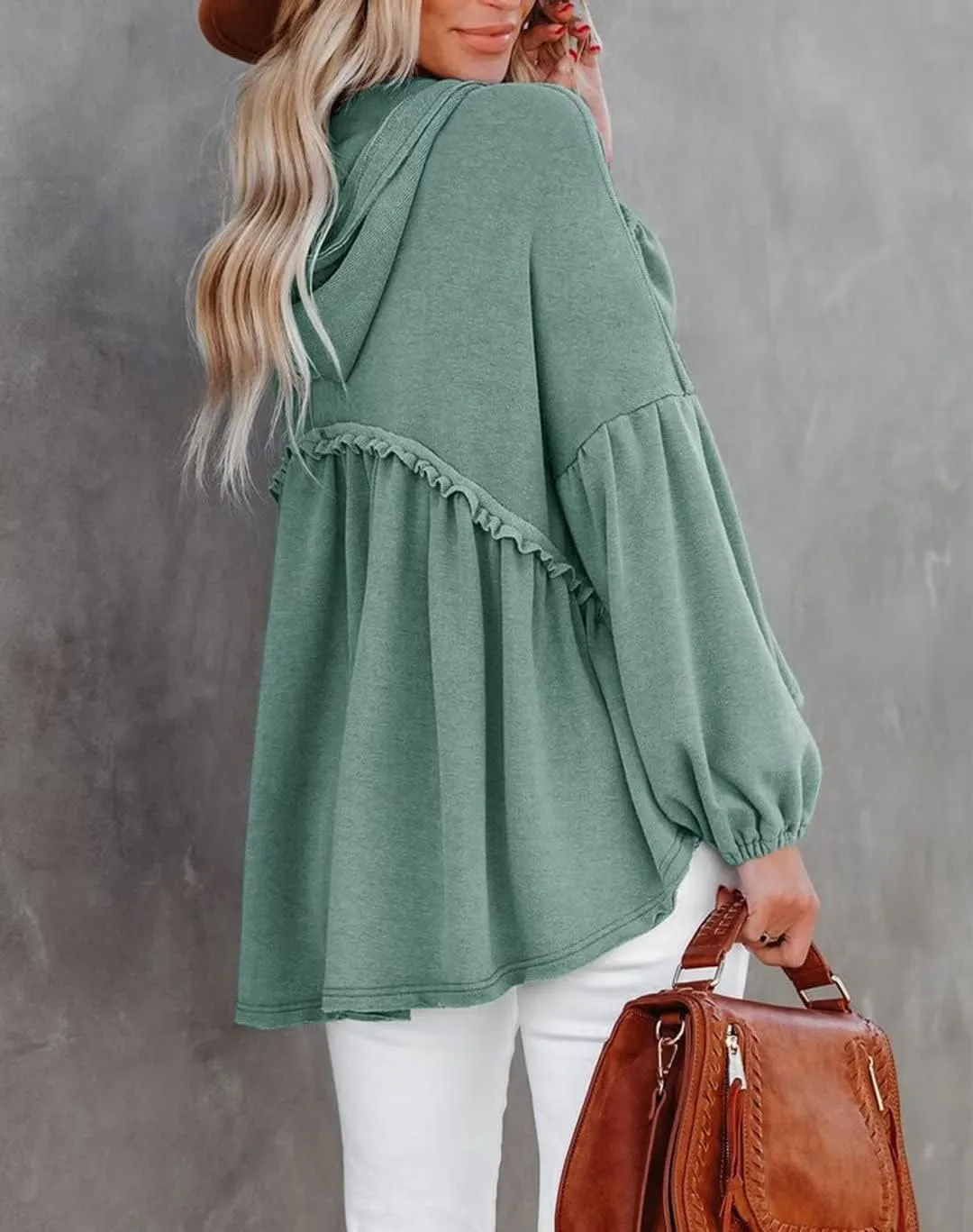 Limerose Womens Tunic Top Casual Long Sleeves Peplum Babydoll Ruffle Knit Hoodies Pullover