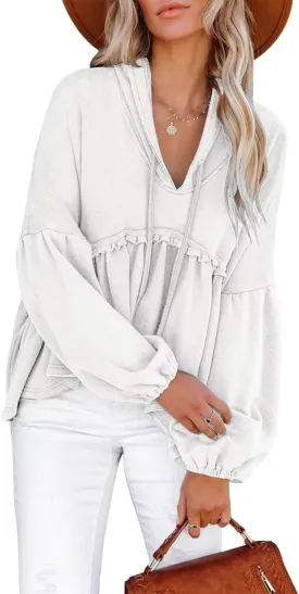 Limerose Womens Tunic Top Casual Long Sleeves Peplum Babydoll Ruffle Knit Hoodies Pullover