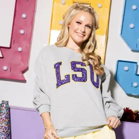 LSU Jeweled Letter Sweatshirt- Women's