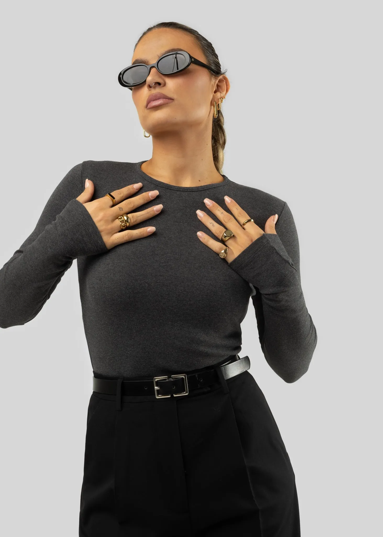 Melange Long Sleeve Dark Grey