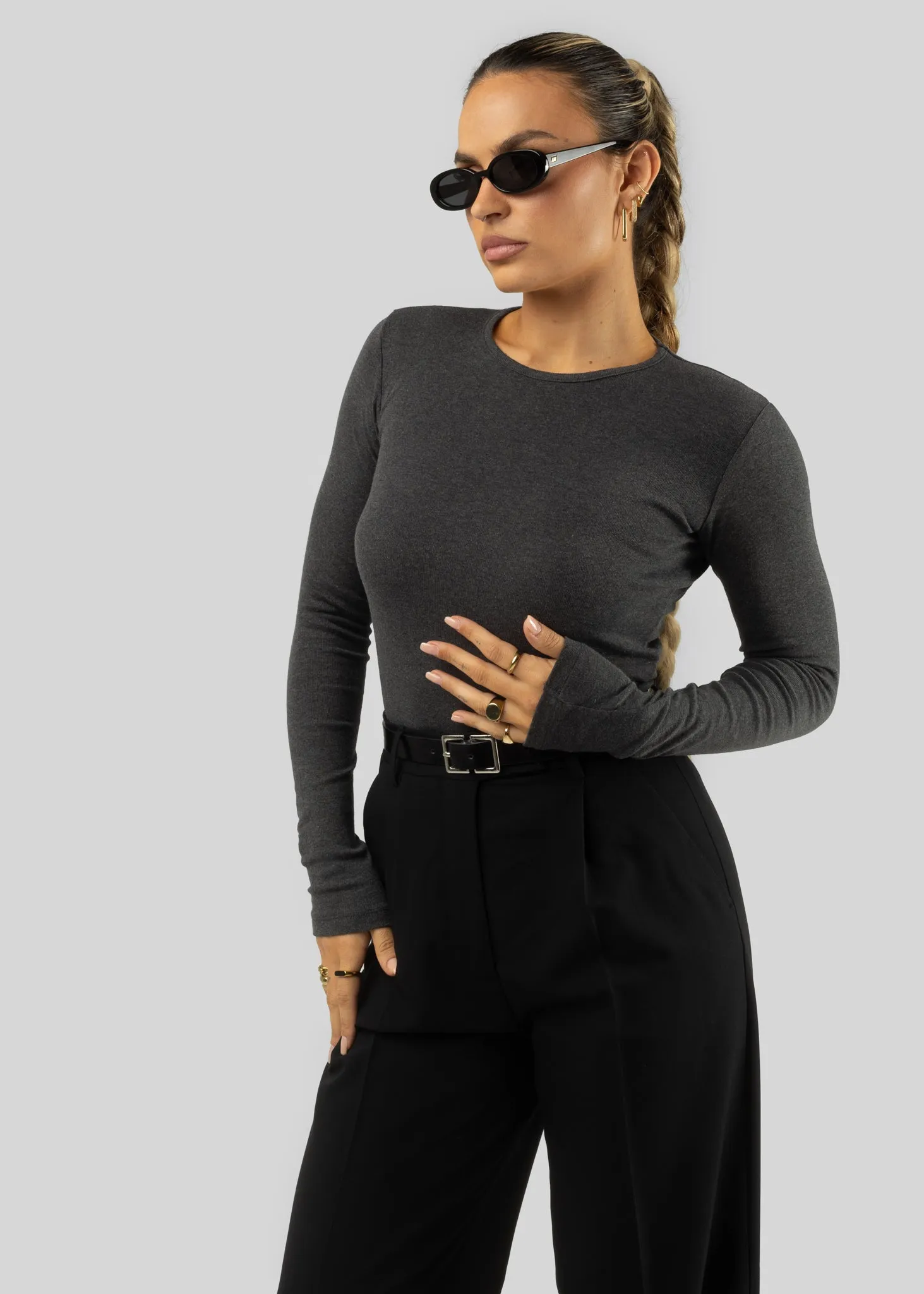 Melange Long Sleeve Dark Grey