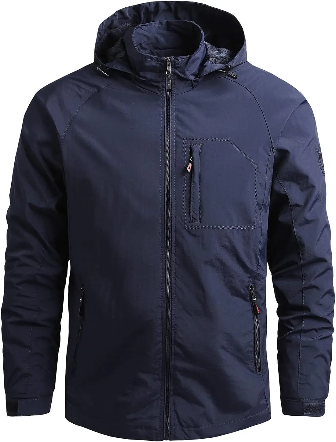 Men's Lightweight Shell Jacket Waterproof Windbreaker Rain Coat for Hiking Travel Climbing with Removable Hood