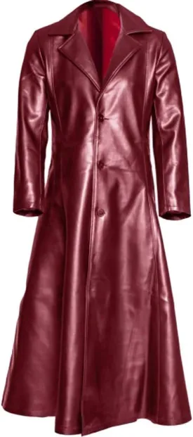 Mens Retro Leather Vintage Long Coat Trench Steampunk Gothic Jacket Overcoat Fashion Leather Gothic