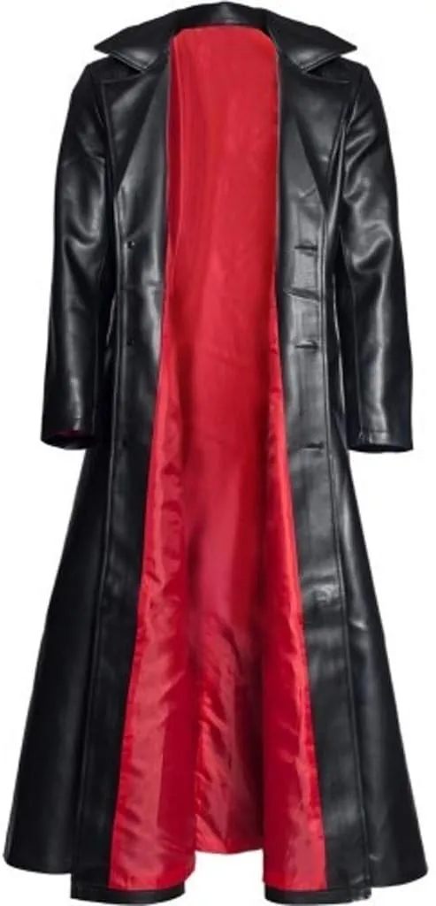 Mens Retro Leather Vintage Long Coat Trench Steampunk Gothic Jacket Overcoat Fashion Leather Gothic