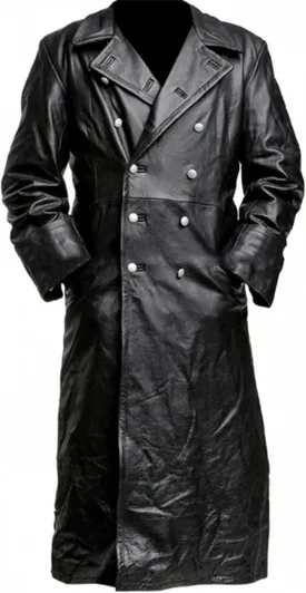 Mens Retro Leather Vintage Long Coat Trench Steampunk Gothic Jacket Overcoat Fashion Leather Gothic