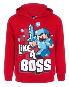 Minecraft Like A Boss Boy's Hoodie - Red