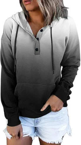 Muyise Womens 2023 Hooded Button Collar Drawstring Hoodies Pullover Sweatshirts Casual Long Sleeve Tops Shirts with Pocket