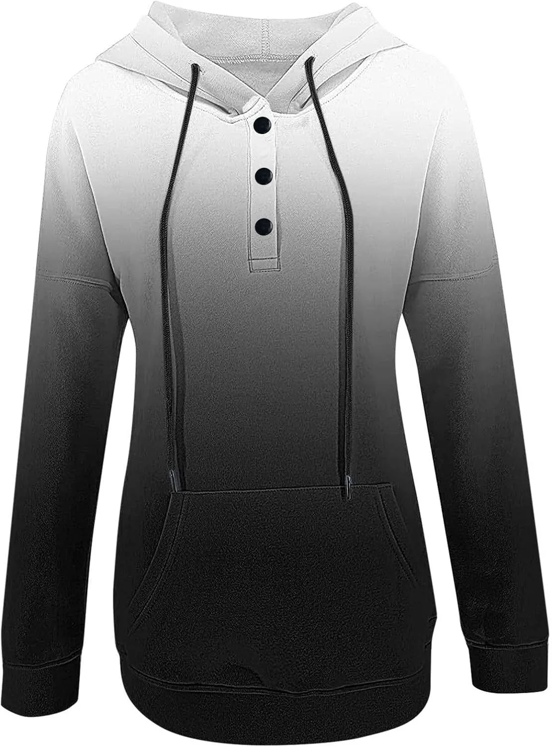 Muyise Womens 2023 Hooded Button Collar Drawstring Hoodies Pullover Sweatshirts Casual Long Sleeve Tops Shirts with Pocket