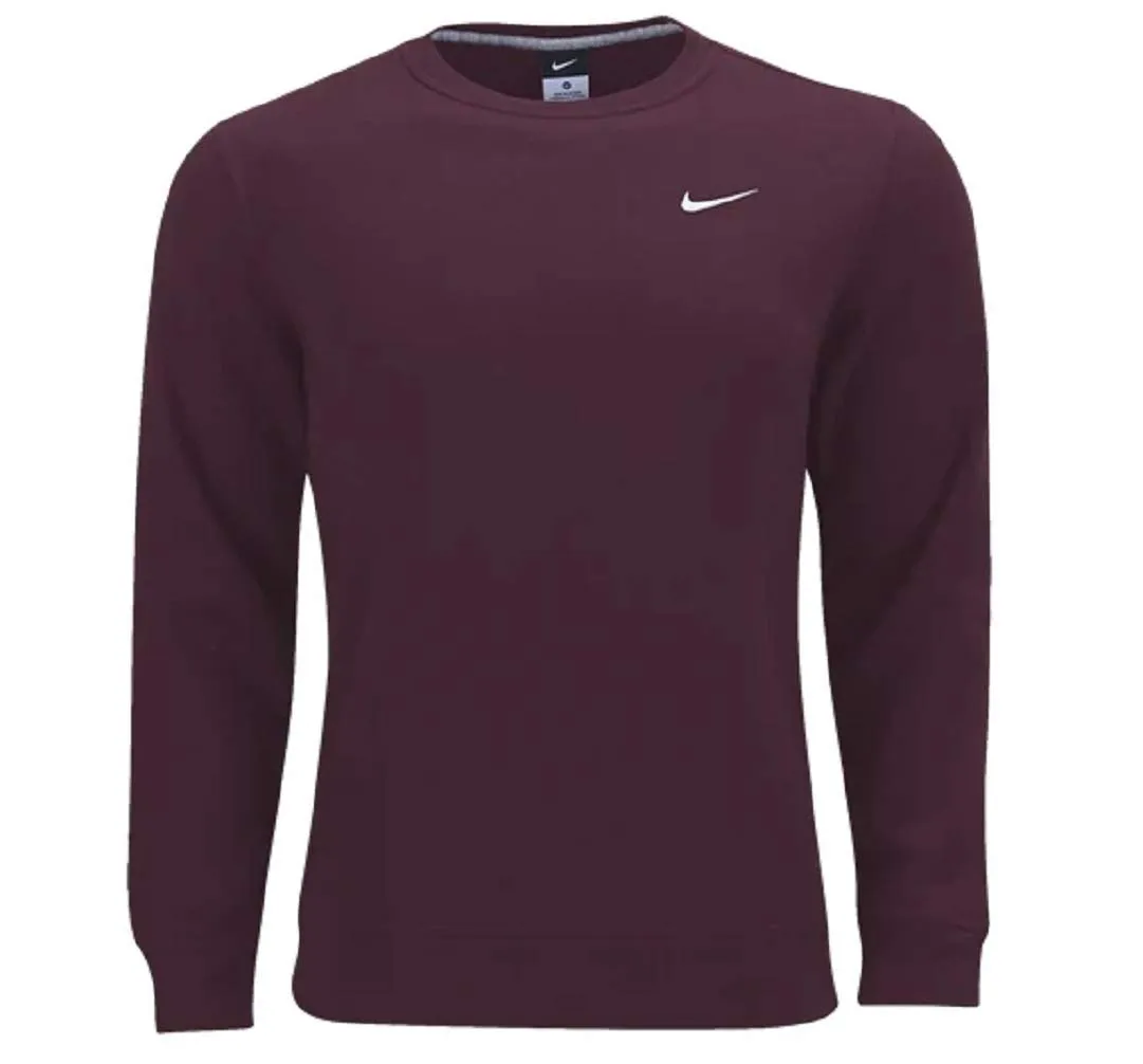 Nike Men's Small Club Fleece Crewneck Sweatshirt Dark Maroon