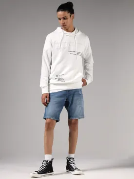 Nuon Mid Blue Denim Distressed Relaxed-Fit Mid-Rise Shorts