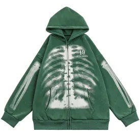 PopFlying Oversize Washed Graphic Hoodie Skeleton