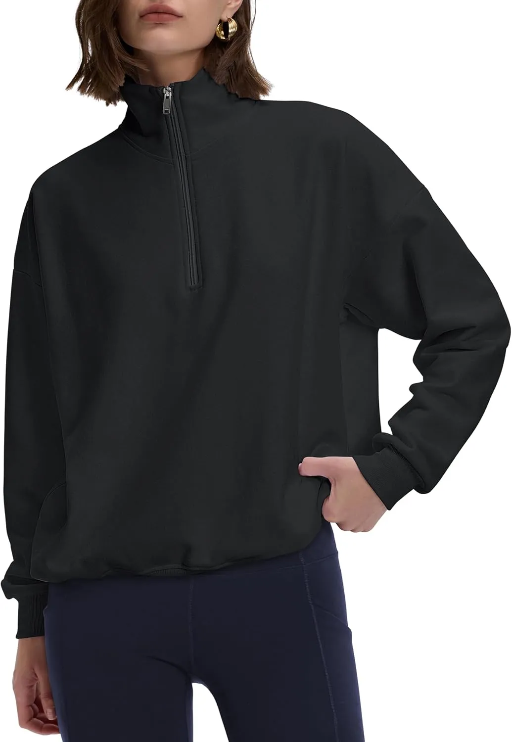 PrettyGuide Women's Lightweight Quarter Zip Oversized Sweatshirts Long Sleeve Fleece Pullover