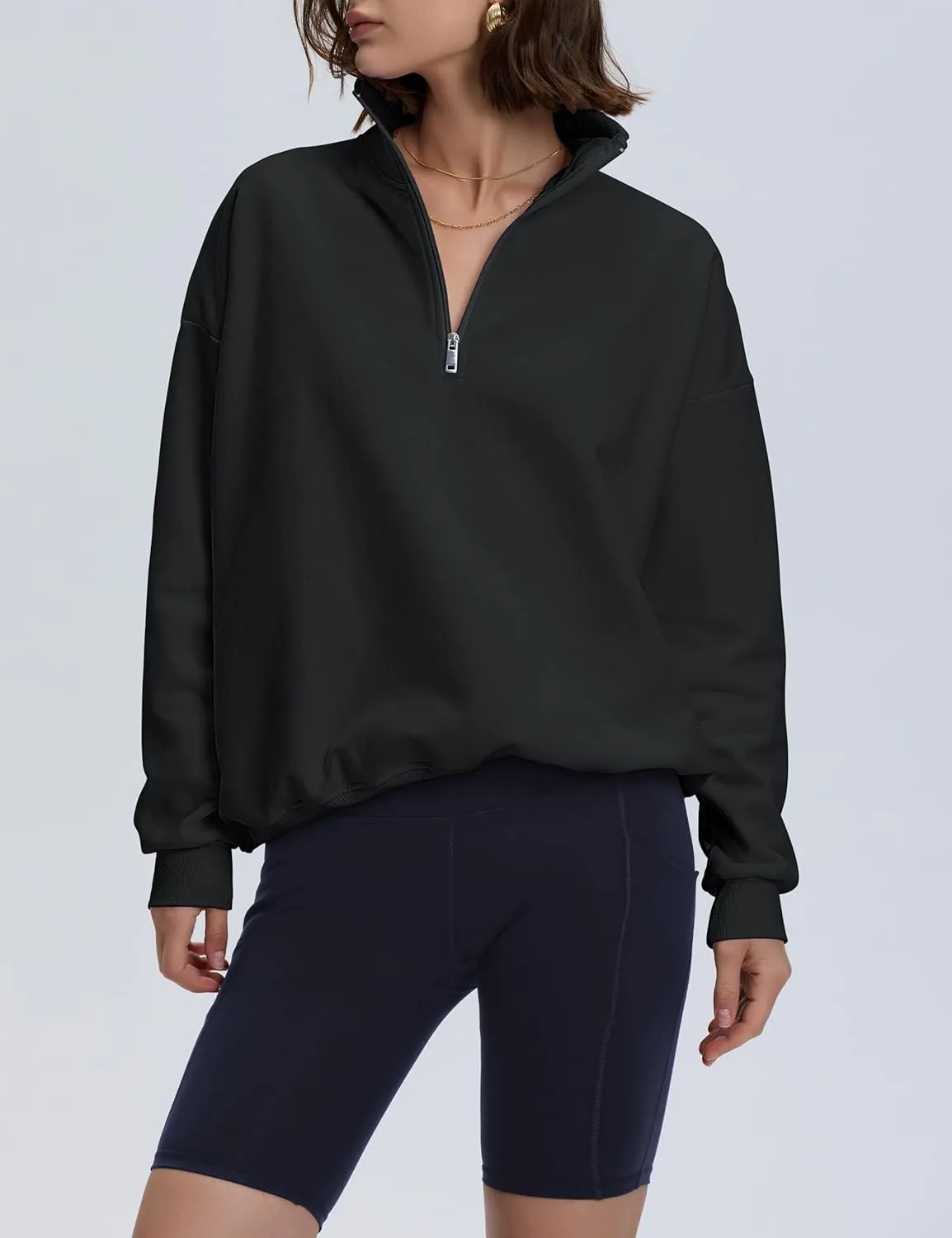 PrettyGuide Women's Lightweight Quarter Zip Oversized Sweatshirts Long Sleeve Fleece Pullover