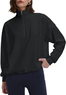 PrettyGuide Women's Lightweight Quarter Zip Oversized Sweatshirts Long Sleeve Fleece Pullover