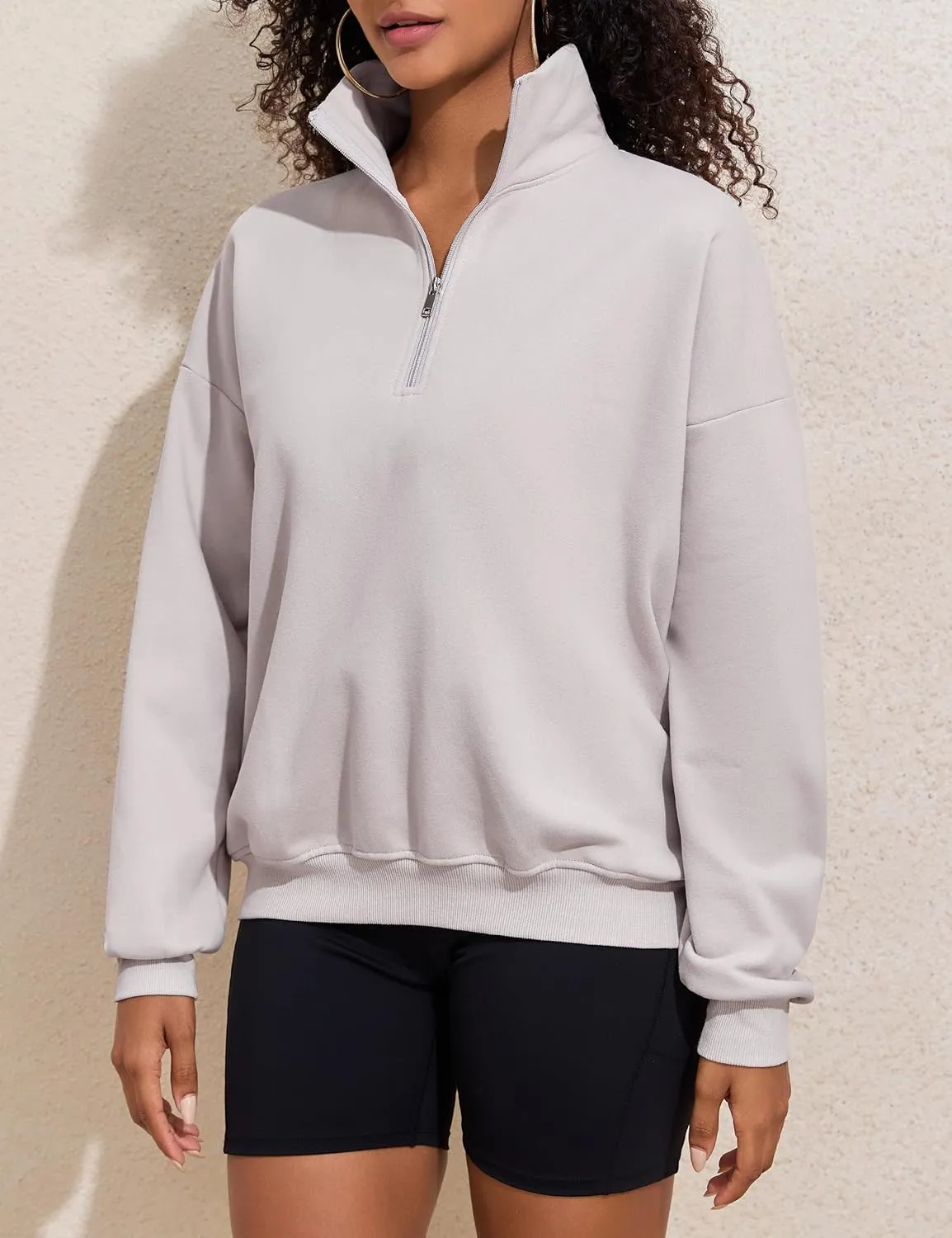 PrettyGuide Women's Lightweight Quarter Zip Oversized Sweatshirts Long Sleeve Fleece Pullover