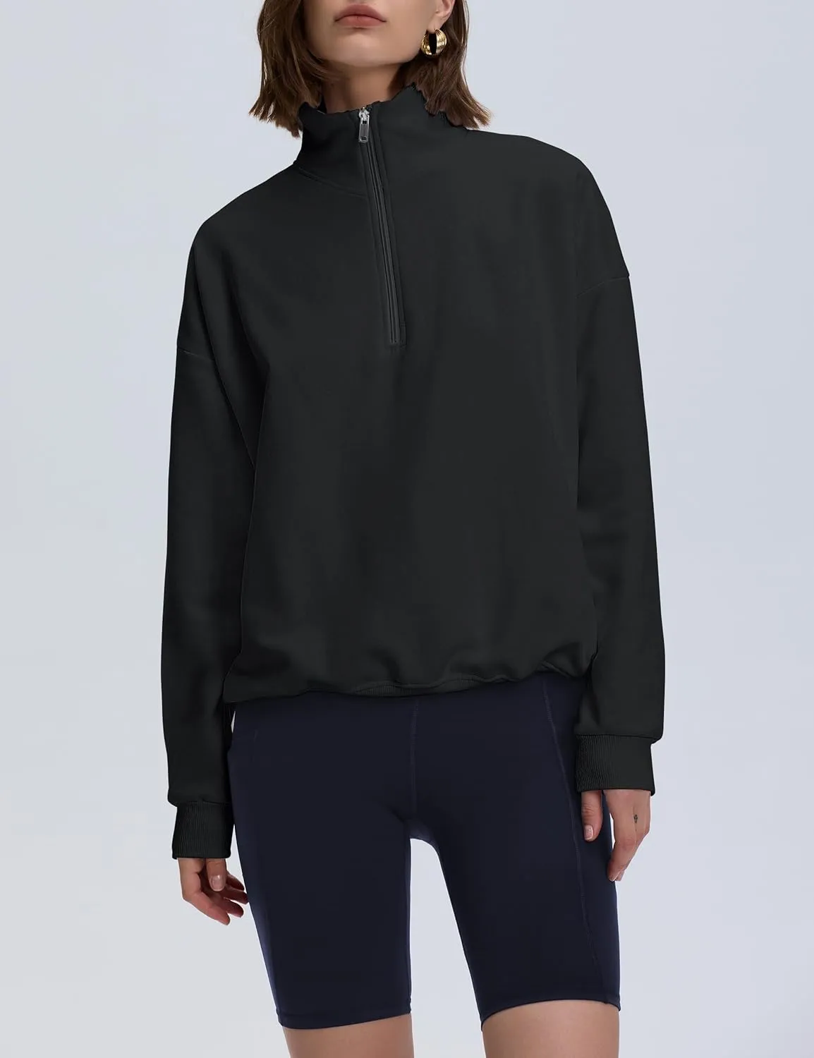 PrettyGuide Women's Lightweight Quarter Zip Oversized Sweatshirts Long Sleeve Fleece Pullover