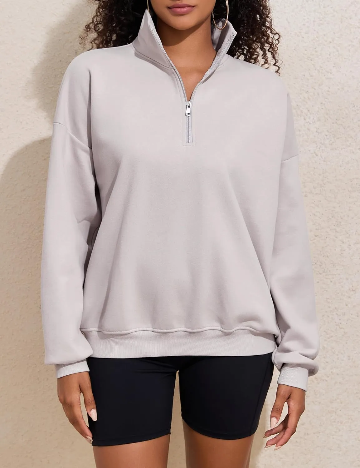 PrettyGuide Women's Lightweight Quarter Zip Oversized Sweatshirts Long Sleeve Fleece Pullover