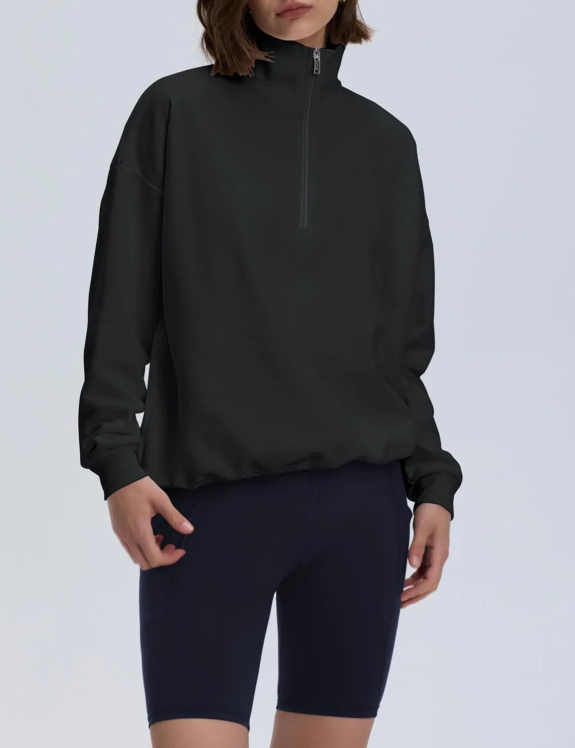 PrettyGuide Women's Lightweight Quarter Zip Oversized Sweatshirts Long Sleeve Fleece Pullover