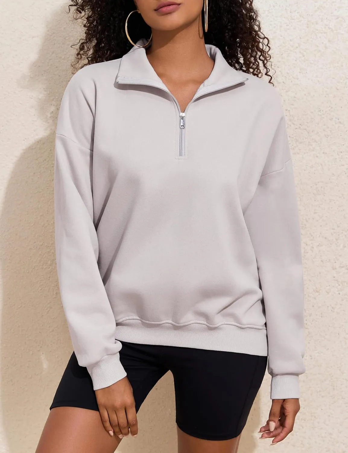PrettyGuide Women's Lightweight Quarter Zip Oversized Sweatshirts Long Sleeve Fleece Pullover