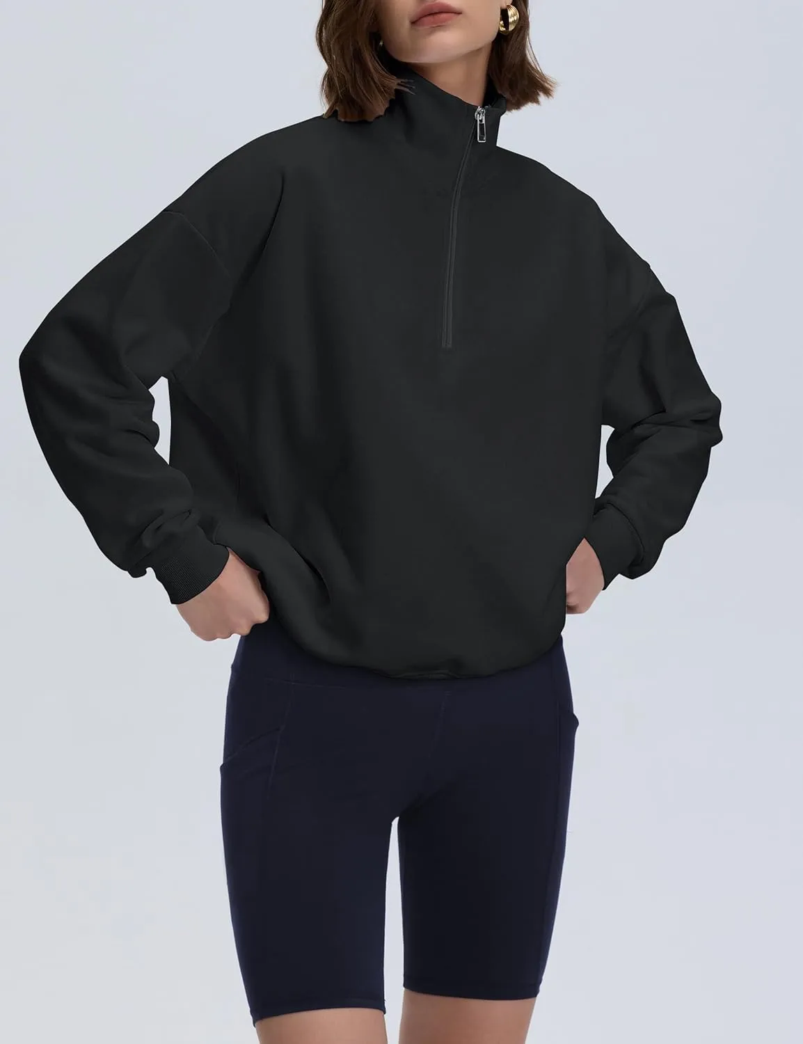 PrettyGuide Women's Lightweight Quarter Zip Oversized Sweatshirts Long Sleeve Fleece Pullover
