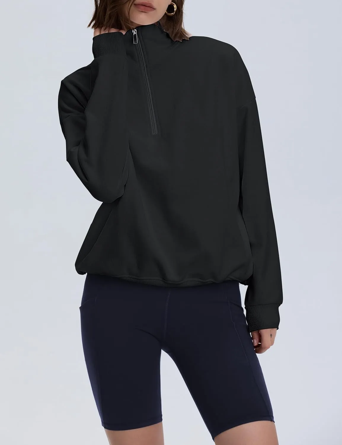 PrettyGuide Women's Lightweight Quarter Zip Oversized Sweatshirts Long Sleeve Fleece Pullover