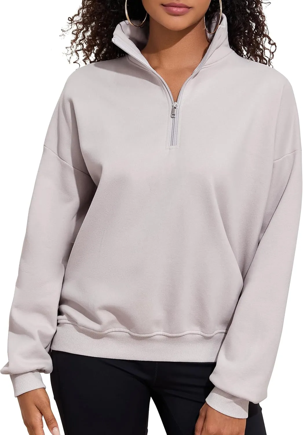 PrettyGuide Women's Lightweight Quarter Zip Oversized Sweatshirts Long Sleeve Fleece Pullover