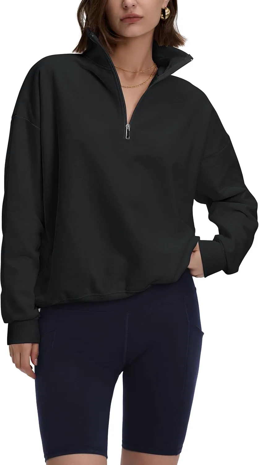 PrettyGuide Women's Lightweight Quarter Zip Oversized Sweatshirts Long Sleeve Fleece Pullover