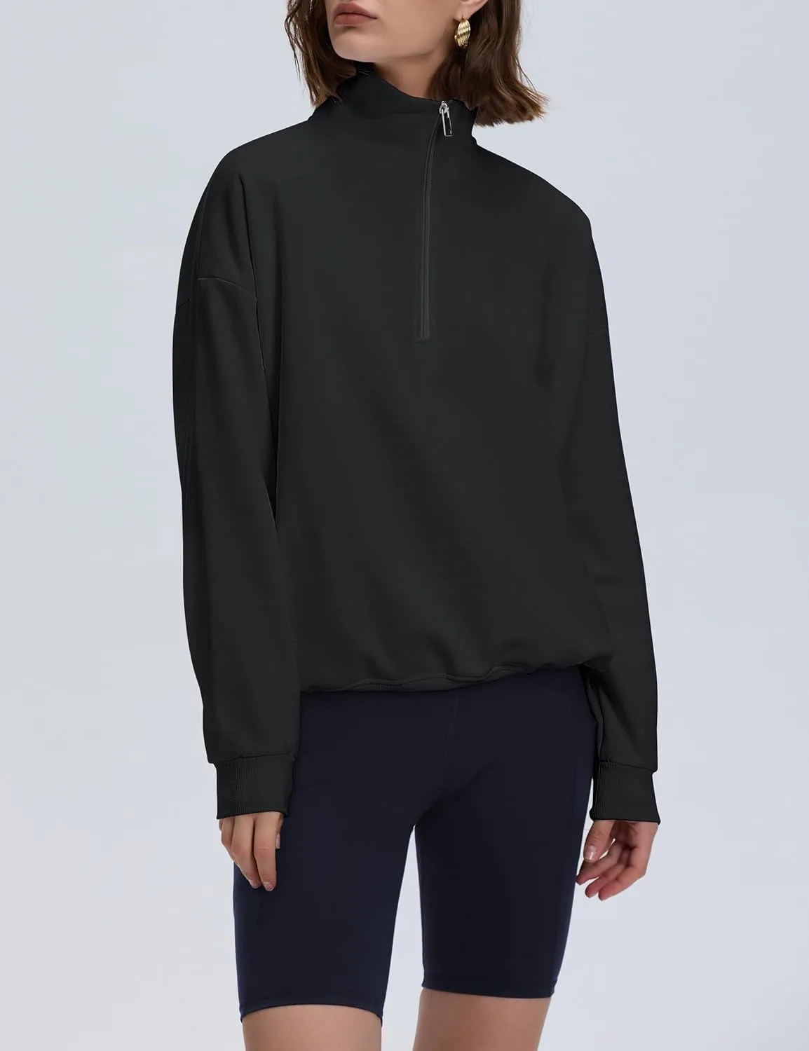 PrettyGuide Women's Lightweight Quarter Zip Oversized Sweatshirts Long Sleeve Fleece Pullover