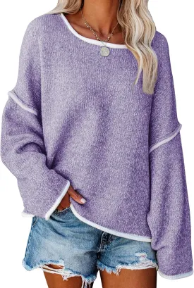 SALENT Women's Casual Oversized Sweaters Loose Soft Chunky Knit Long Batwing Sleeve Pullover Sweater Outfit Sweatshirts Tops