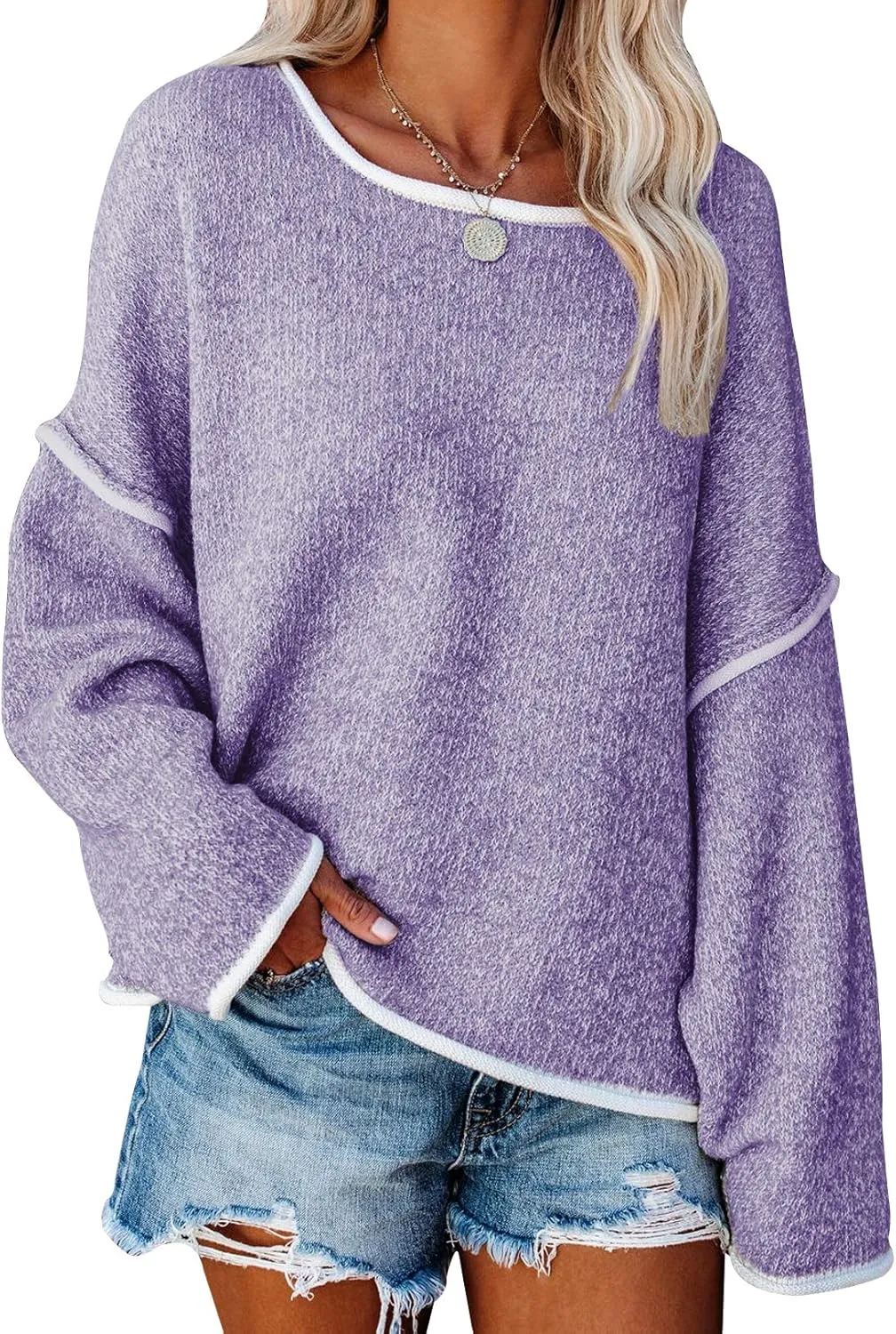 SALENT Women's Casual Oversized Sweaters Loose Soft Chunky Knit Long Batwing Sleeve Pullover Sweater Outfit Sweatshirts Tops