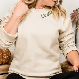 Sand Beige Custom Embroidered Crewneck Sweatshirt - Personalized Chain Stitch