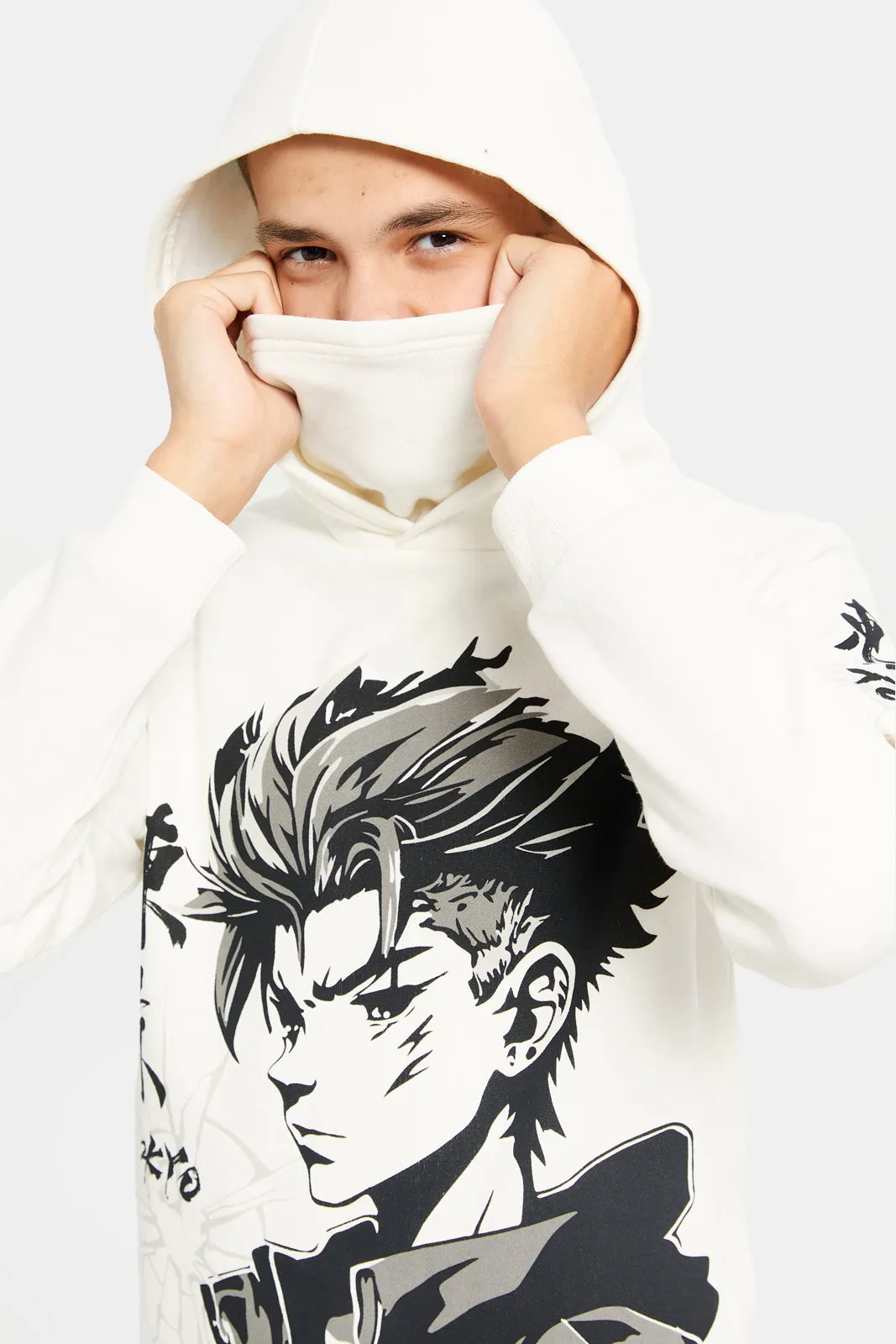 Senior Boys White Ninja Print Hooded Sweatshirt